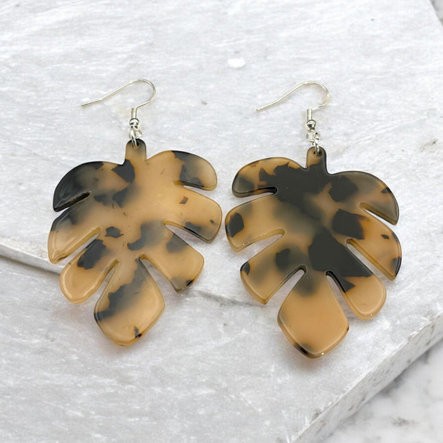 Tortoiseshell Leaf Drop Earrings - Silver Dreams Co